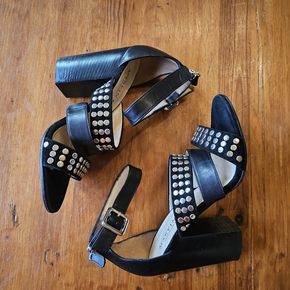 Marvin K Women's Black Leather Studded Sandals Size 8 designer, made in Italy - Picture 2 of 8